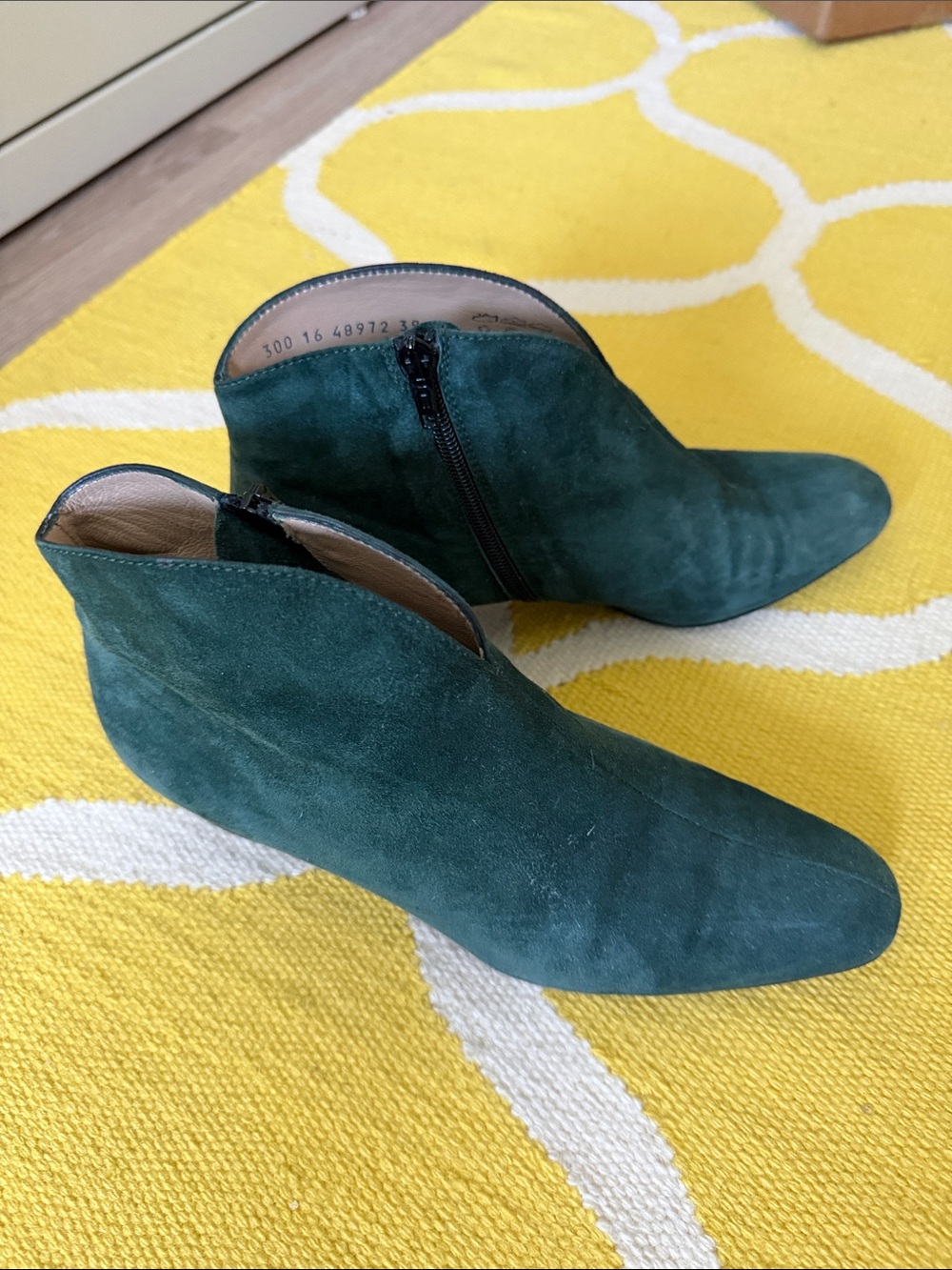 French Sole Green Suede bootie with inner Zip